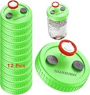 Mushroom Jar Lid, Wide Mouth, Reusable, Green, Polypropylene, 12 Pack