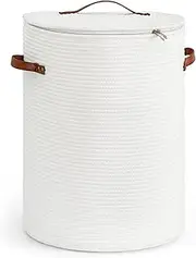 CHICVITA Tall Laundry Basket with Lid, White Clothes Laundry Hamper for Nursery, Cotton Rope Storage Basket for Clothes, Blankets, Toys, Laundry Bin, 15 x 20 inches