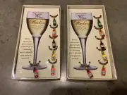 Boston Warehouse Wine Glass Charms Marker Mini Wine Bottles NEW Lot Of 2