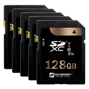 Synergy Digital 128GB, SDXC UHS-I Memory Cards - Class 10, U1 - Pack of 5