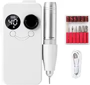Electric Nail Drill 40000RPM, Portable Rechargeable Nail File Machine with Drill Bits Kit for Acrylic Gel Nails Polishing Removing,Home & Nail Salon Use (White)