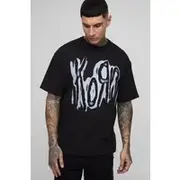 Mens Black Tall Oversized Korn License Print T-Shirt