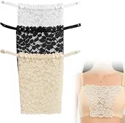 [EUYKQNOI] Pack of 3 Bra Insert Women's Clip-On - Cleavage Cover with Flower Lace, Modesty Panel for Dresses, Black/White/Beige, One Size