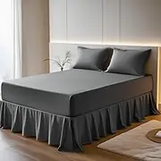 100% Egyptian Cotton Fitted Valance Sheet – 16"/40cm Extra Deep Pocket, Easy Care & Machine Washable, Luxury Frilled Bed Sheet – Single, Double, King Sizes (Charcoal, King)