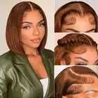 Hair Chocolate Brown 13x4 HD Lace Frontal Bob Wig Human Hair Pre Plucked #4 B...