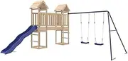 'vidaXL Outdoor Children's Playset with Multifunctional Centers - Durable Solid Pinewood Construction with Wave Slide, Double Swing Set and Sandpits