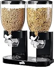 (Black/Chrome, Double Dispenser) - Zevro 'Classic' Dry Food/Cereal Dispenser (Double, Black) - Preserve Freshness, Control Portions