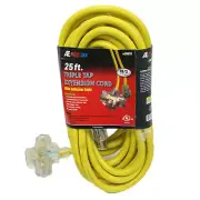 25 Foot Triple Tap 10 Gauge Extension Cord With Indicator Ends 10/3 25 Ft Feet
