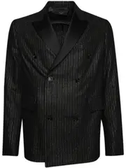 [AMIRI] metallic-stripe double-breasted blazer 48 Black