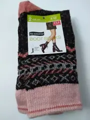 No Nonsense Boot Socks Size 4-10 Mid Calf 2 Pairs Black Pink & White