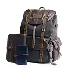 WAY ONE Premium Canvas and Leather Backpack Men Vintage Carry on Knapsack Grey