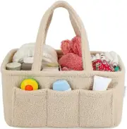 Baby Diaper Caddy Organizer - Soft Sherpa Material with 3 Removable Storage C...