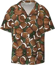 [VPPUR] Football Green Print Fashion Short Sleeve Button Down Cuban Collar Shirt Left Chest Convenient Pocket