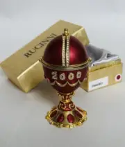 Rucinni Red Enameled 2000 Millennium Egg Trinket Box 3.5”