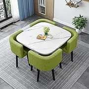 Modern Round Dining Table Set with 4 Chairs for Living Room and Dining Room (31.5in) Square Conference Table and Reception Chair Combination for Kitchen Office Wooden Furniture Set for 4