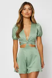 Green Playsuit Short Sleeve - Size 12, Women's Jumpsuit