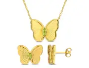1/3 Carat (ctw) Peridot Buttrerfly Earrings & Pendant Set Yellow Sterling Silver