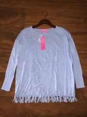 Lilly Pulitzer XS Heathered Blue Peri EMBERLY SWEATER CoolMax Tassel Trim NWT