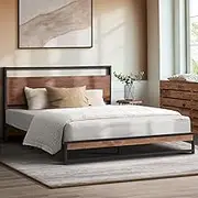 Oikiture Double Bed Frame with MDF Board and Metal Tube Bed Base Home Bedroom Furniture