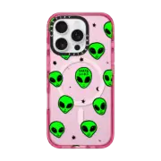 iPhone 16 Pro Impact Case MagSafe Compatible Cute Green UFO Space Alien Drawing Pattern