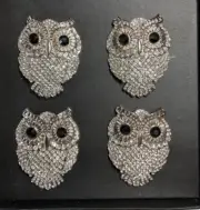 TAHARI OWL NAPKIN RINGS BLACK STONE EYES (4) SILVER NIB
