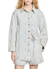 Sandro Rhinestone Denim Shirt