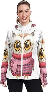 [RPLIFE] Vintage Owl with Scarf White Womens Uv Protection Clothing, Upf 50+ Hiking Shirt Women, S-XXL