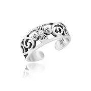 On-Trend Flower and Swirls Sterling Silver Toe or Pinky Ring