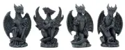 Small Collector Faux Stone Warrior Dragon Gargoyles Figurine Set of Four 4"Tall