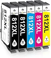 [OINKWERE] 812XL Ink Cartridges 5-Pack Compatible for Epson 812XL Ink Cartridges 812 812XL Value Pack Compatible for Workforce WF-7840 WF-7845 WF-7830 Workforce Pro WF-4830 WF-4835 WF-3820 WF-3825