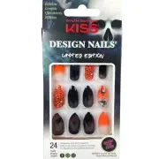 NEW Kiss Nails Halloween Glue Press Manicure Long Almond Black Orange Spider Web