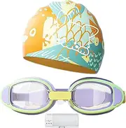 Swimming Caps for Kids - Silicone Swimming Caps Goggles Set | Comfortable Bathing Supplies for Ages 3-12 Children Boys Girls