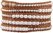 [KELITCH] Fashion Color Crystal Mix Beaded 5 Wrap Bracelet On Natural Leather Handmade New Women Jewelry