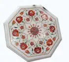 12" Marble side table Inlay semi precious stone Handmade Work