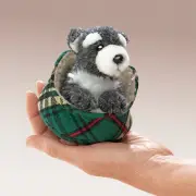 NEW PLUSH SOFT TOY Folkmanis 2717 Mini Schnauzer in Bed Finger Puppet 10cm