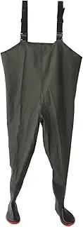 [NDNCZDHC] Fishing Chest Waders with Fixing Clip PVC Waterproof Wading Pants Green Knitted Fishing Waders for Men Women