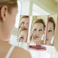 在飛比找樂天市場購物網優惠-22燈LED臺式三面折疊 收納化妝鏡 三折女生化妝鏡放大鏡 