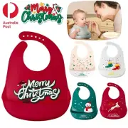 Christmas Baby Feeding Bib Kid Infant Apron Smock Waterproof Silicone Easy Clean