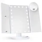 LED Makeup Mirror – Tri-Fold with 3 Color Lights, Touch Control, Desk Stand
