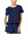 Hue Open-Back Terry Cloth Pajama Sleep Top Navy Blue Medieval Small