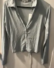 Vince Size Small Sage Green Button Up Fitted Collared Cotton Top NWT