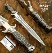 IMPACT CUTLERY RARE CUSTOM D2 FULL TANG DAGGER KNIFE DAMASCUS HANDLE