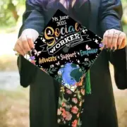 Custom Retro Social Worker Graduation Cap Topper, Advocate Support Empower Grad