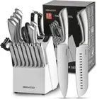 RAXCO 19PCS Kitchen Knife Set with Block & Sharpener, 6 Chef Knives & 8 Steak Kn