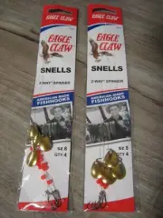 2 Pks Eagle Claw Fishing 2-Way Spinner Snells 129 Fish Hooks - Size 8 - Gold