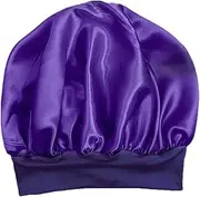 Satin Hair Bonnet, Silk Hair Wrap for Sleeping Night Cap, Bonnet Shower Cap, Protective Hair Turban Wrap for Most Types, Purple