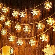 SHGarden Snowflake String Lights Battery Operated(Not Included) 33FT 80 LED Christmas Lights Decorations Waterproof Snowflake Xmas Fairy Lights for Tent Party Garden Indoor Outdoor SH0075 (Warm White)