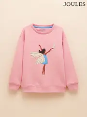 Joules Girls' Mackenzie Pink Embroidered Artwork Sweatshirt With Faux Faur Lining (E58058) | $55 - $62
