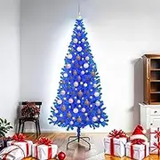 vidaXL 180 cm Artificial Christmas Tree, Blue LED Lights, Rose Gold Ball Set, Indoor Holiday Decor