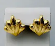 Vintage 1980-90s Gold Tone Textured Shell Pierced Earrings